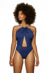 halter swimsuit backless swimwear bikini swim brand travel beachwear resortwear luxury swimwear one piece turquoise blue navy beach travel swimsuit luxury swim brand fashion netaporter selfridges farfetch harrods  africa europe travel blogger London Paris Milan 